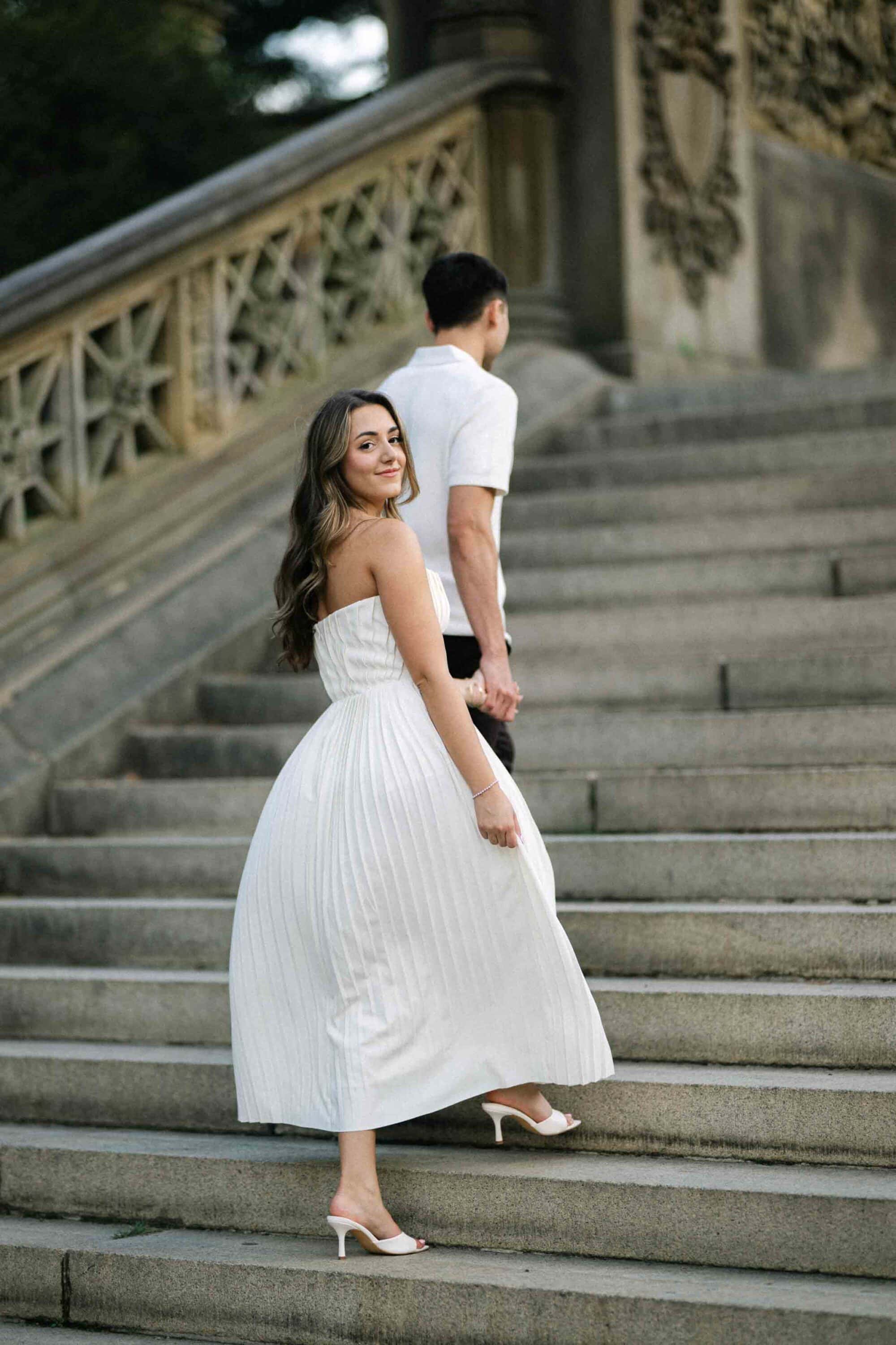Celena and Cameron sharing a quiet moment during their Central Park engagement session