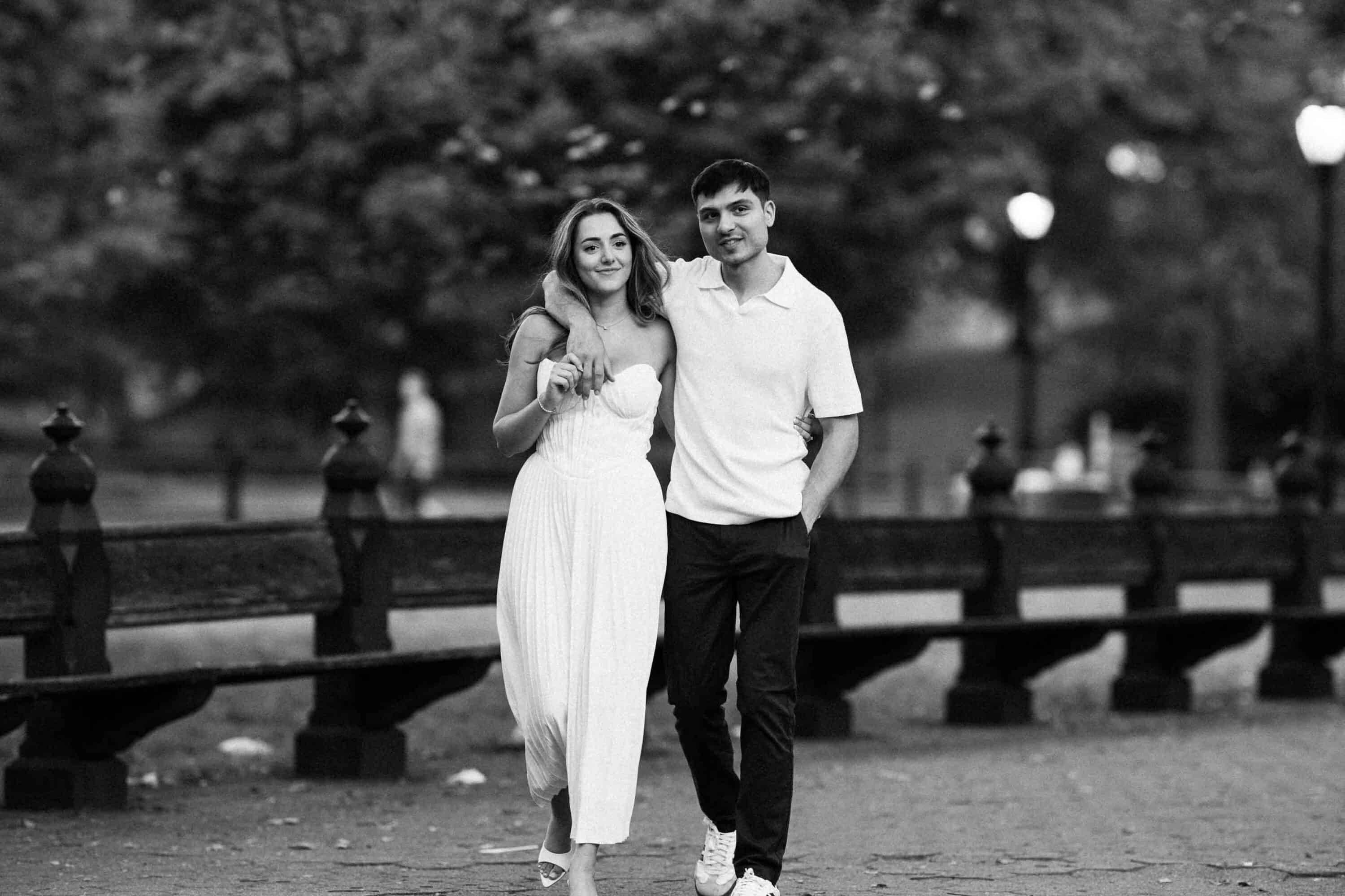 Documentary Central Park engagement session, Celena and Cameron laughing together