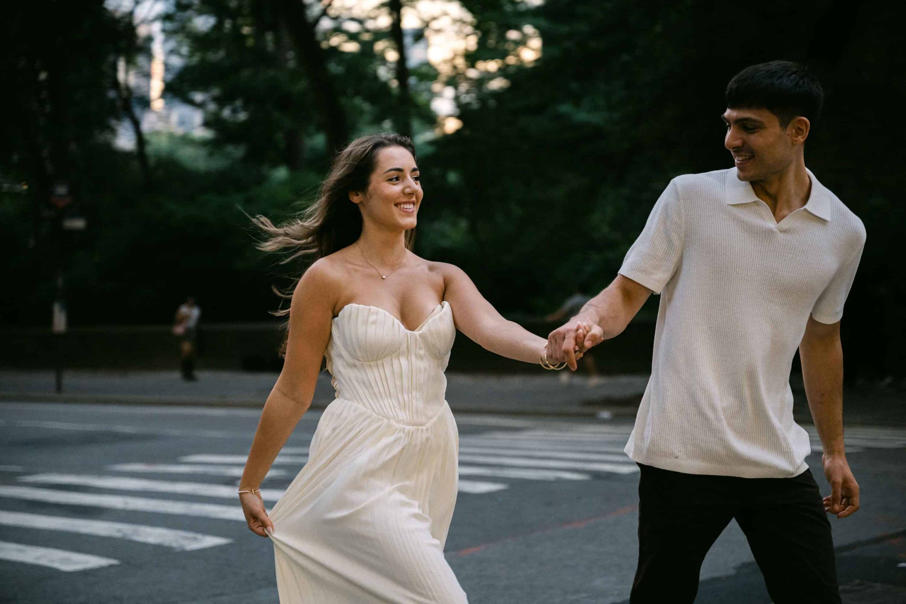 Celena and Cameron sharing a quiet moment during their Central Park engagement session