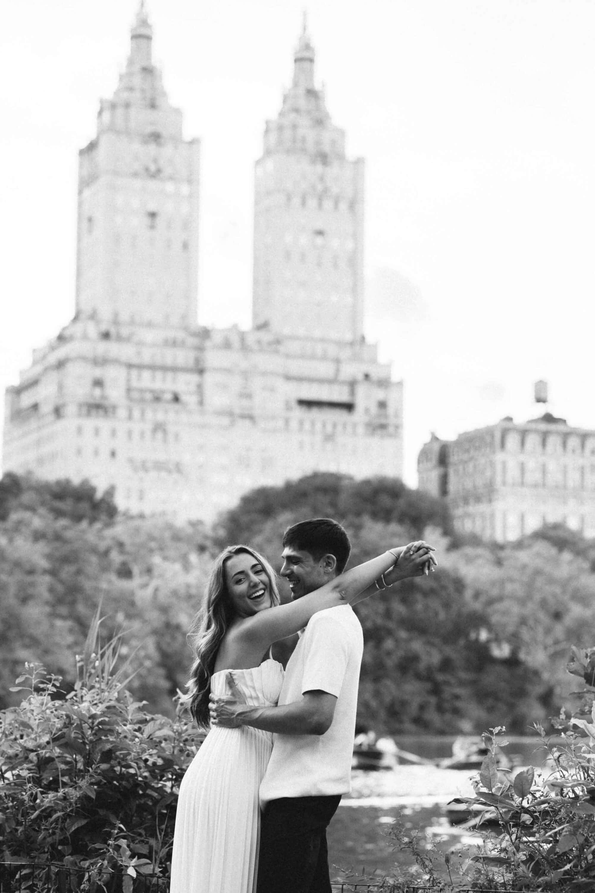 Celena and Cameron sharing a quiet moment during their Central Park engagement session