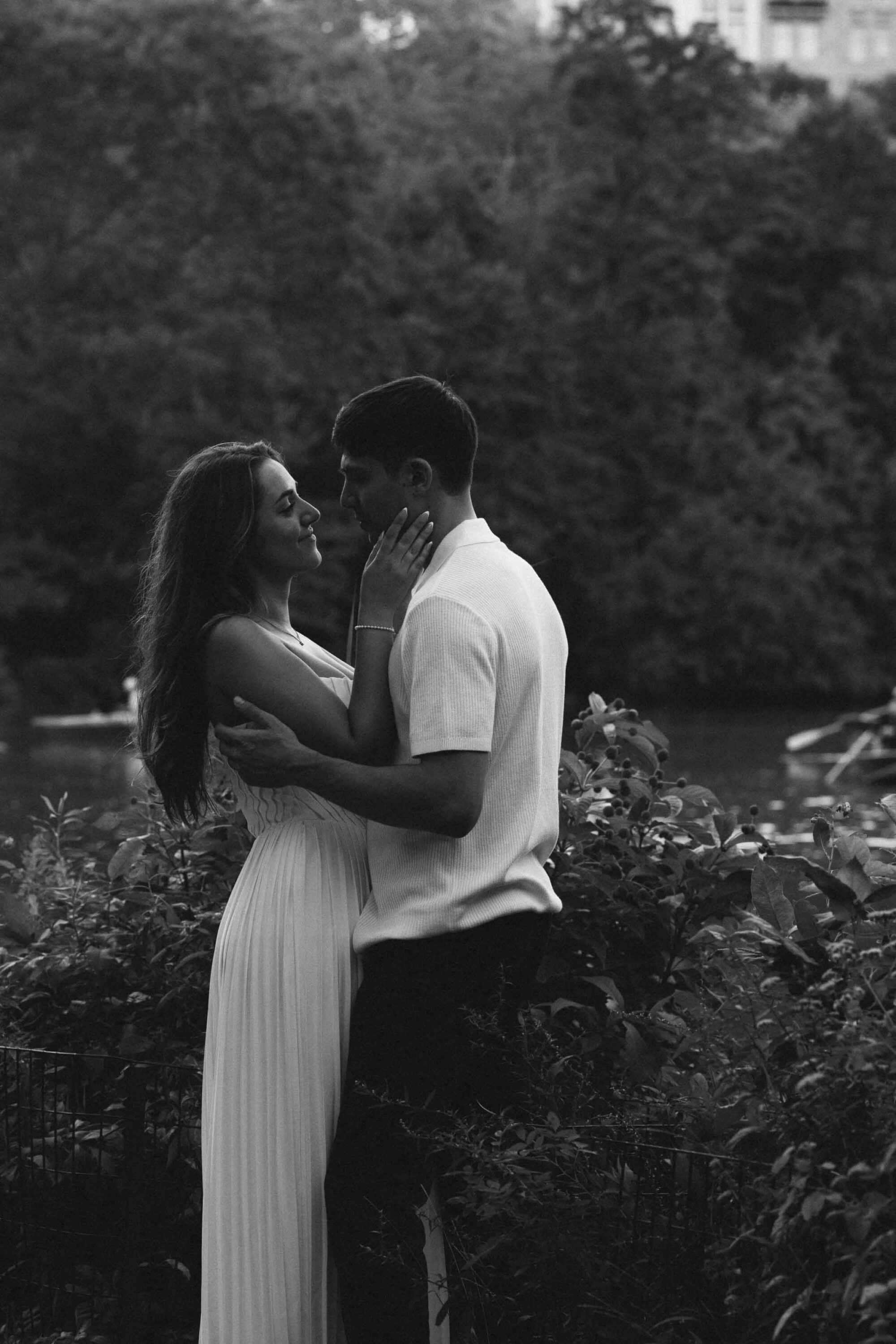 Documentary Central Park engagement session, Celena and Cameron laughing together