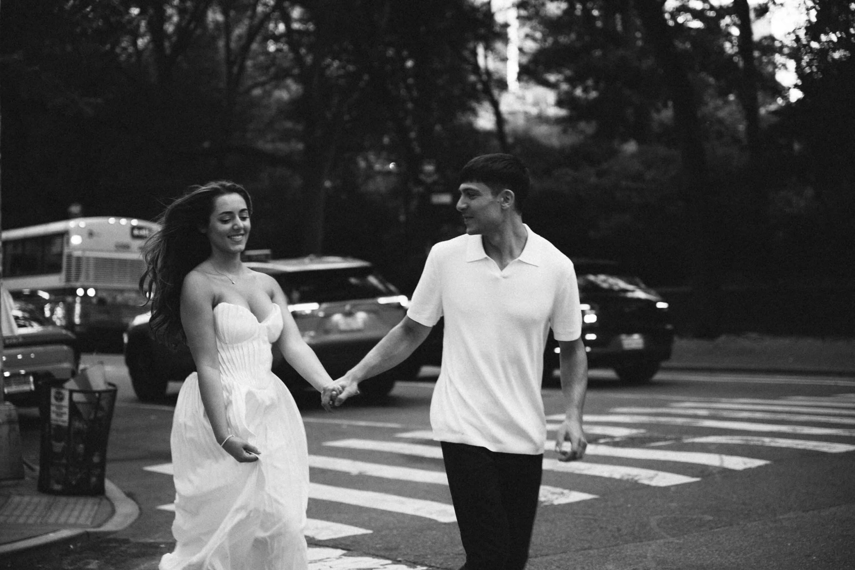 Documentary Central Park engagement session, Celena and Cameron laughing together