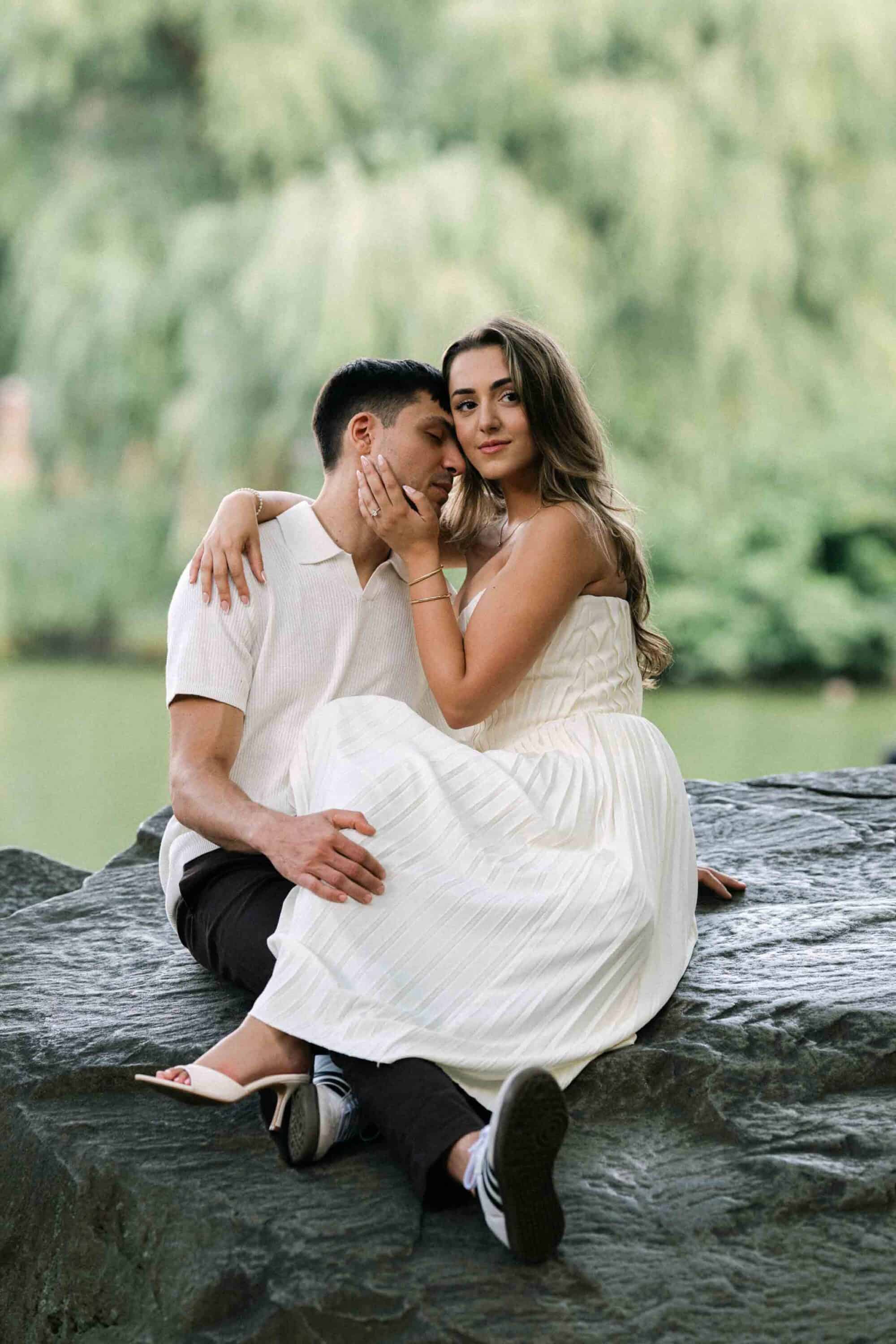 Celena and Cameron sharing a quiet moment during their Central Park engagement session