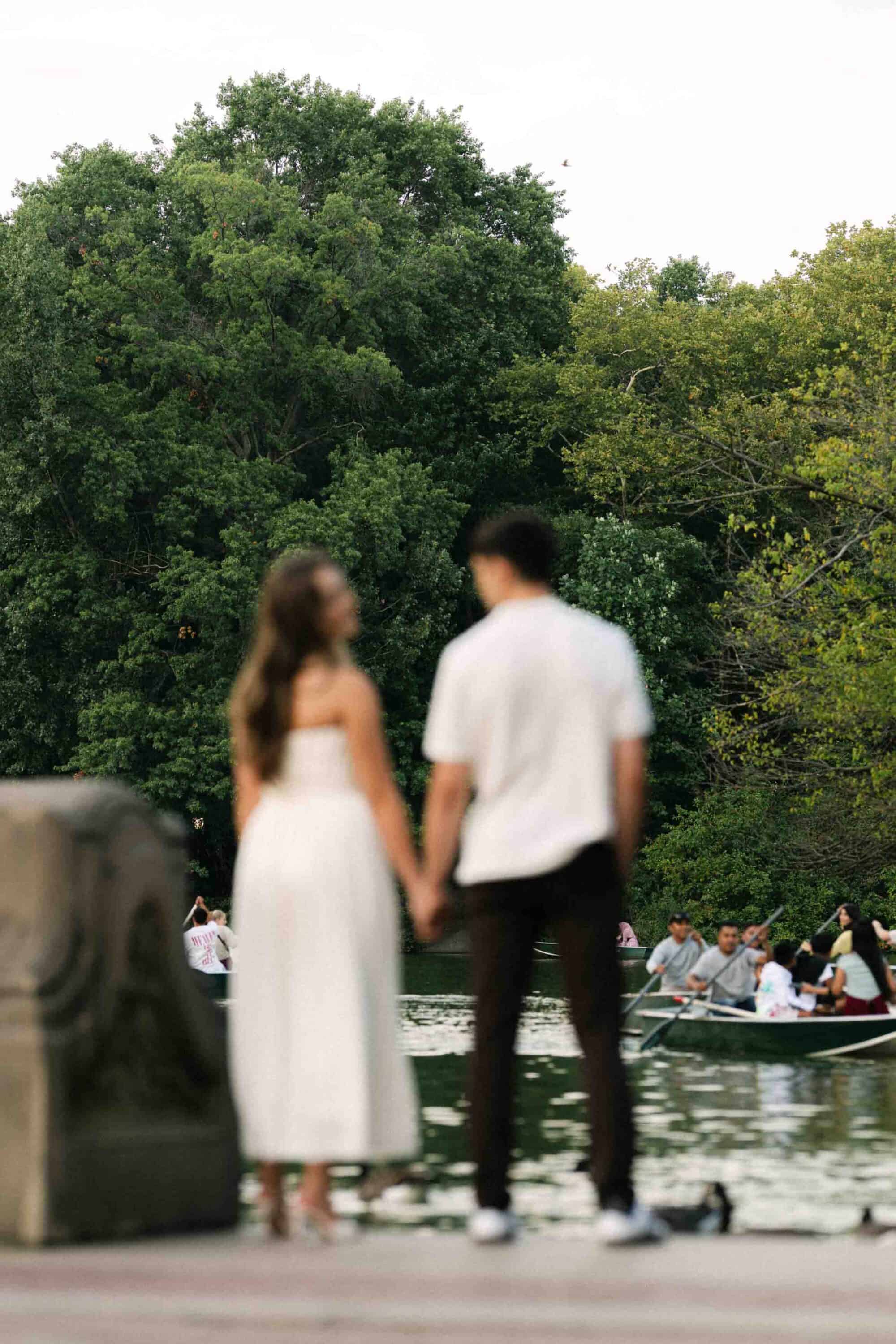 Documentary Central Park engagement session, Celena and Cameron laughing together