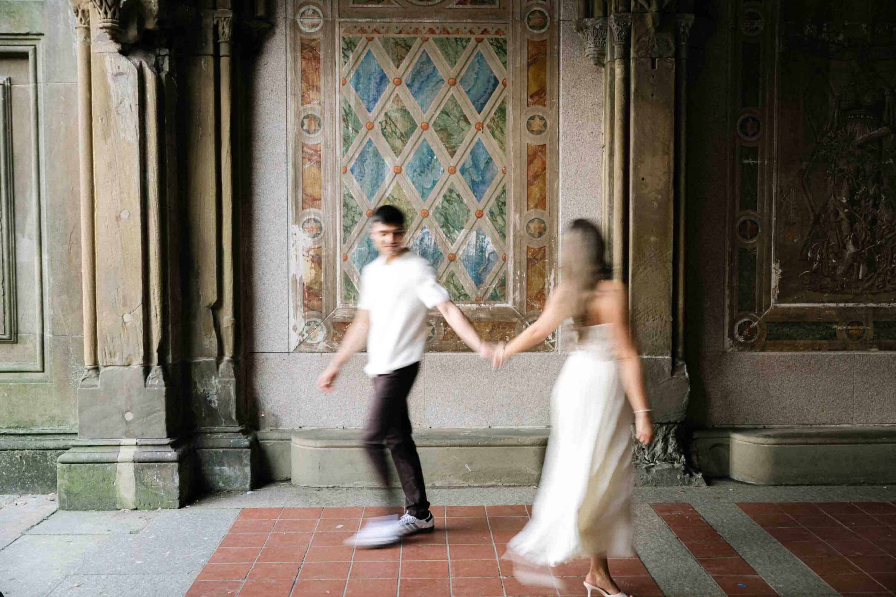 Celena and Cameron sharing a quiet moment during their Central Park engagement session