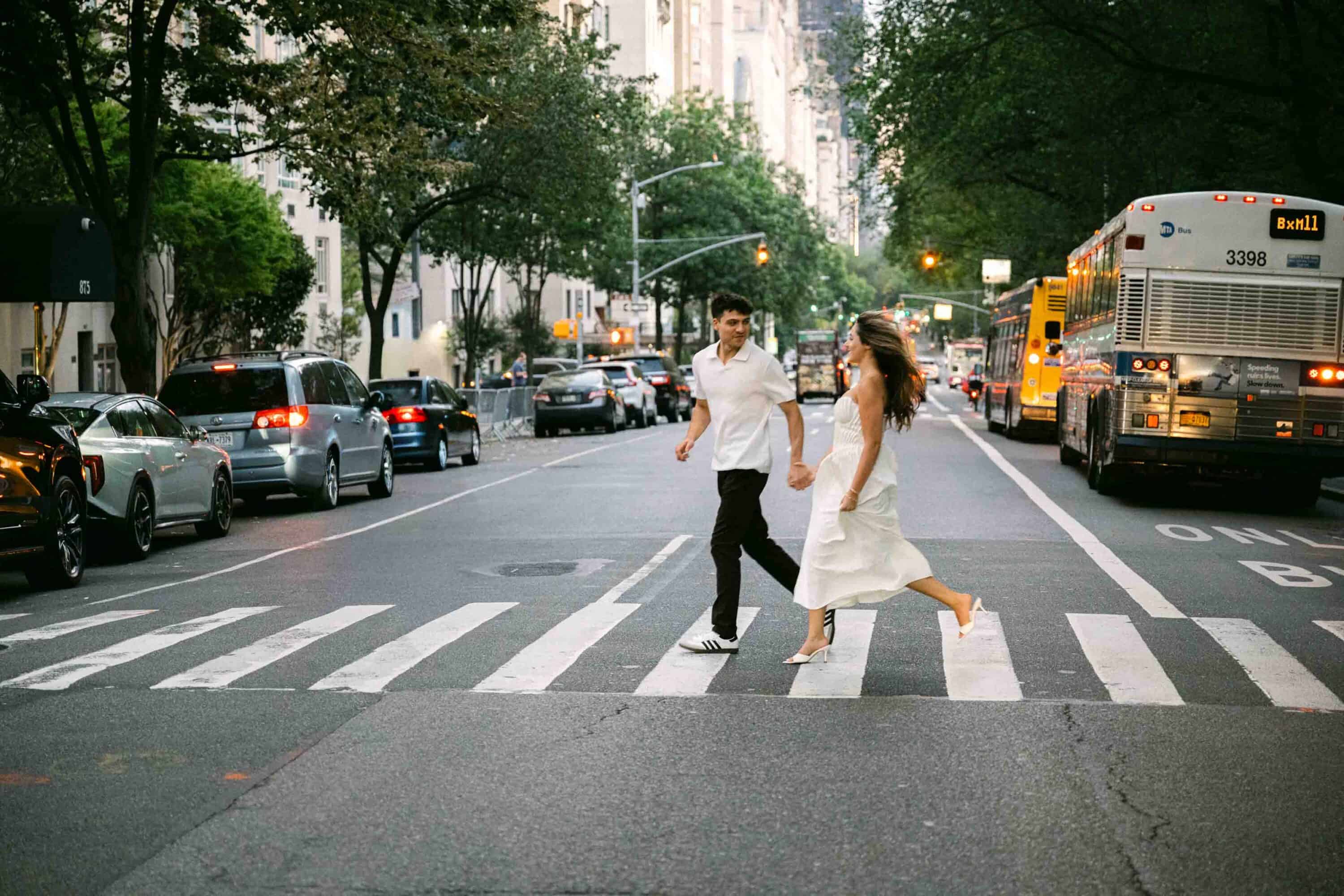 Celena and Cameron embracing during their Central Park engagement photos