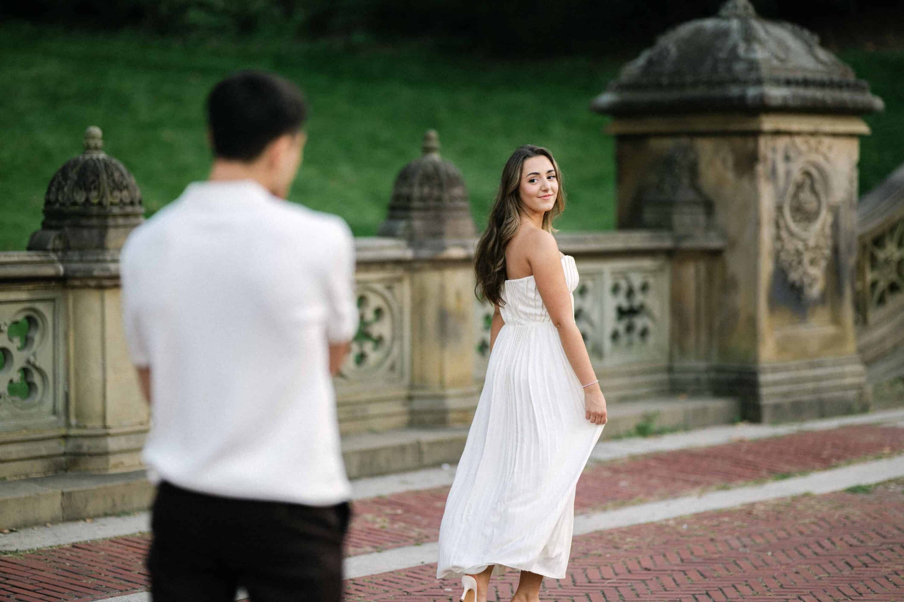 Celena and Cameron sharing a quiet moment during their Central Park engagement session