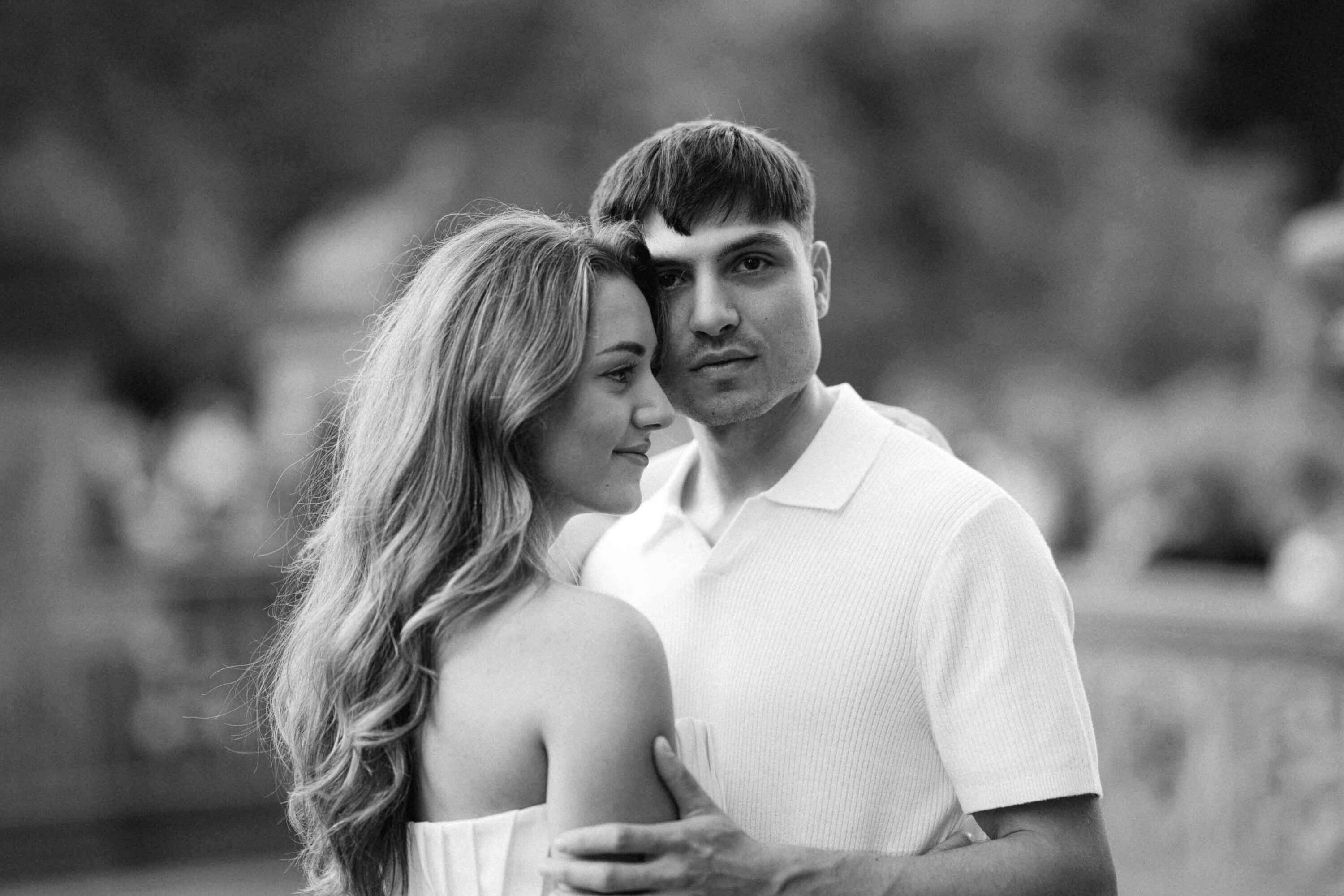 Documentary Central Park engagement session, Celena and Cameron laughing together